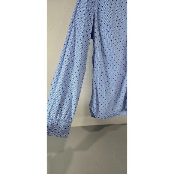 Talbots Large Shirt Top White and Blue Polka Dot Button Down Front Long Sleeve - Picture 2 of 8